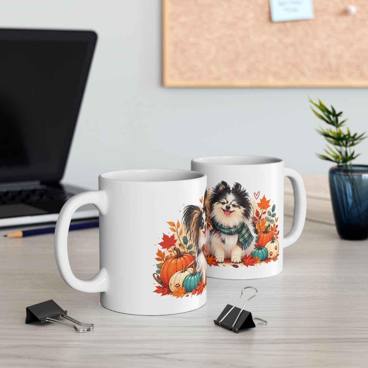 Ceramic Mug with Adorable Autumn Pups and Fall Leaves
