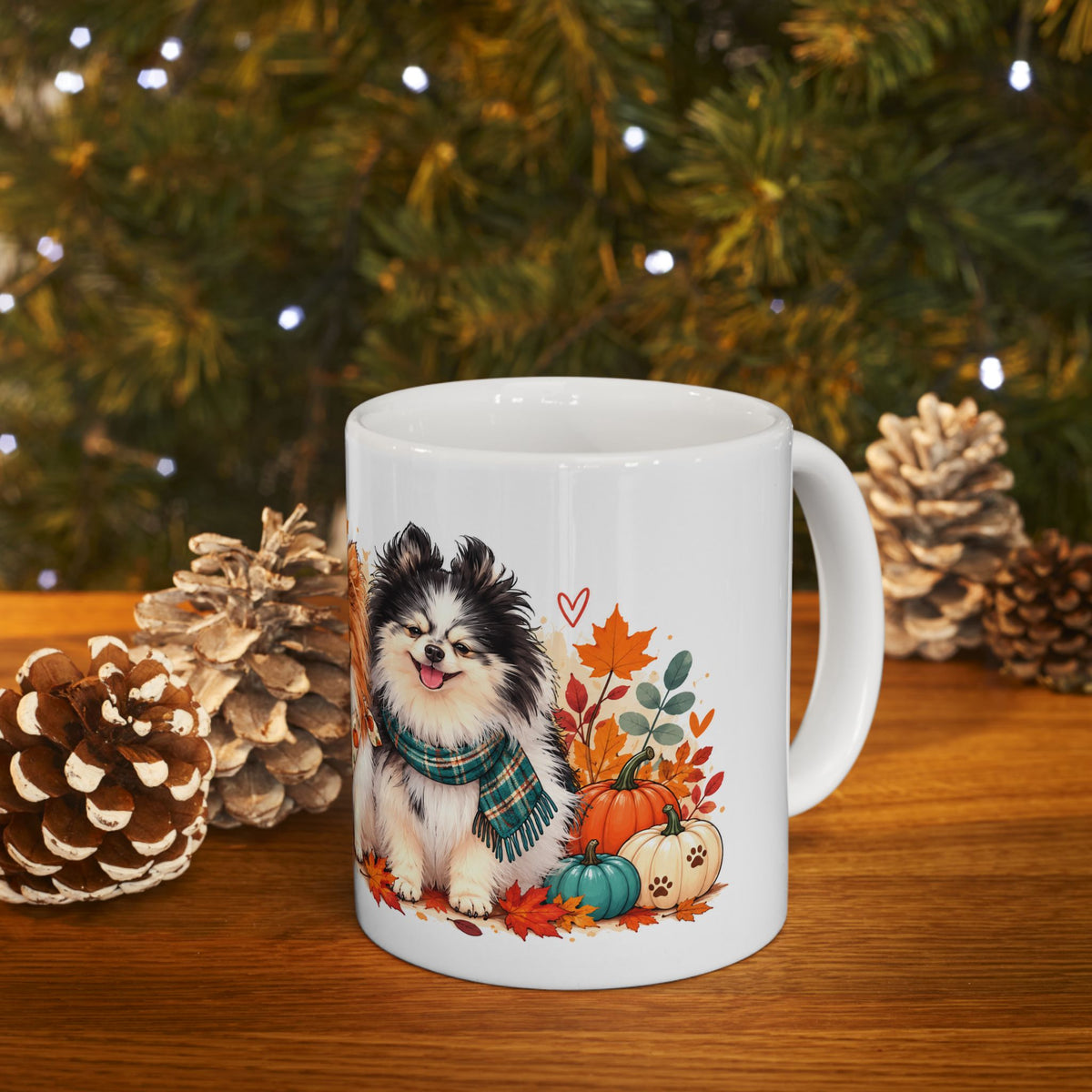 Ceramic Mug with Adorable Autumn Pups and Fall Leaves