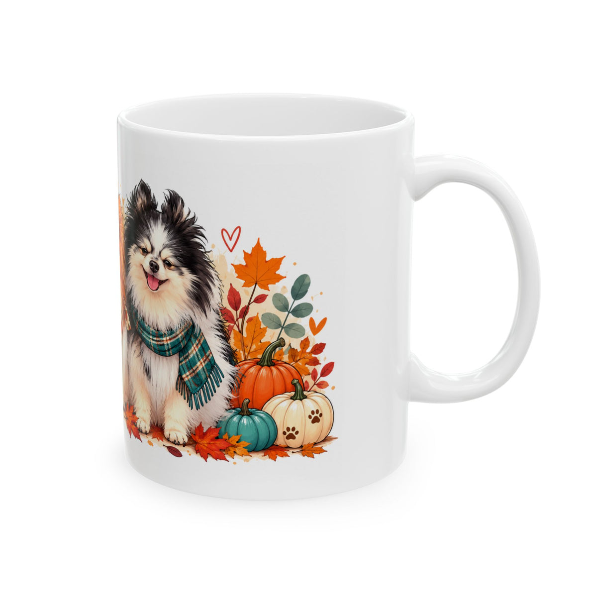 Ceramic Mug with Adorable Autumn Pups and Fall Leaves