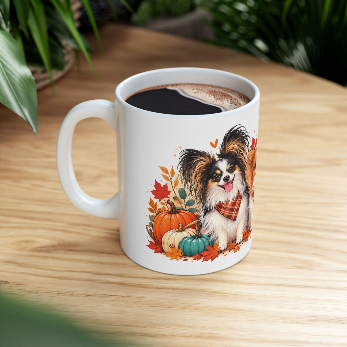 Ceramic Mug with Adorable Autumn Pups and Fall Leaves