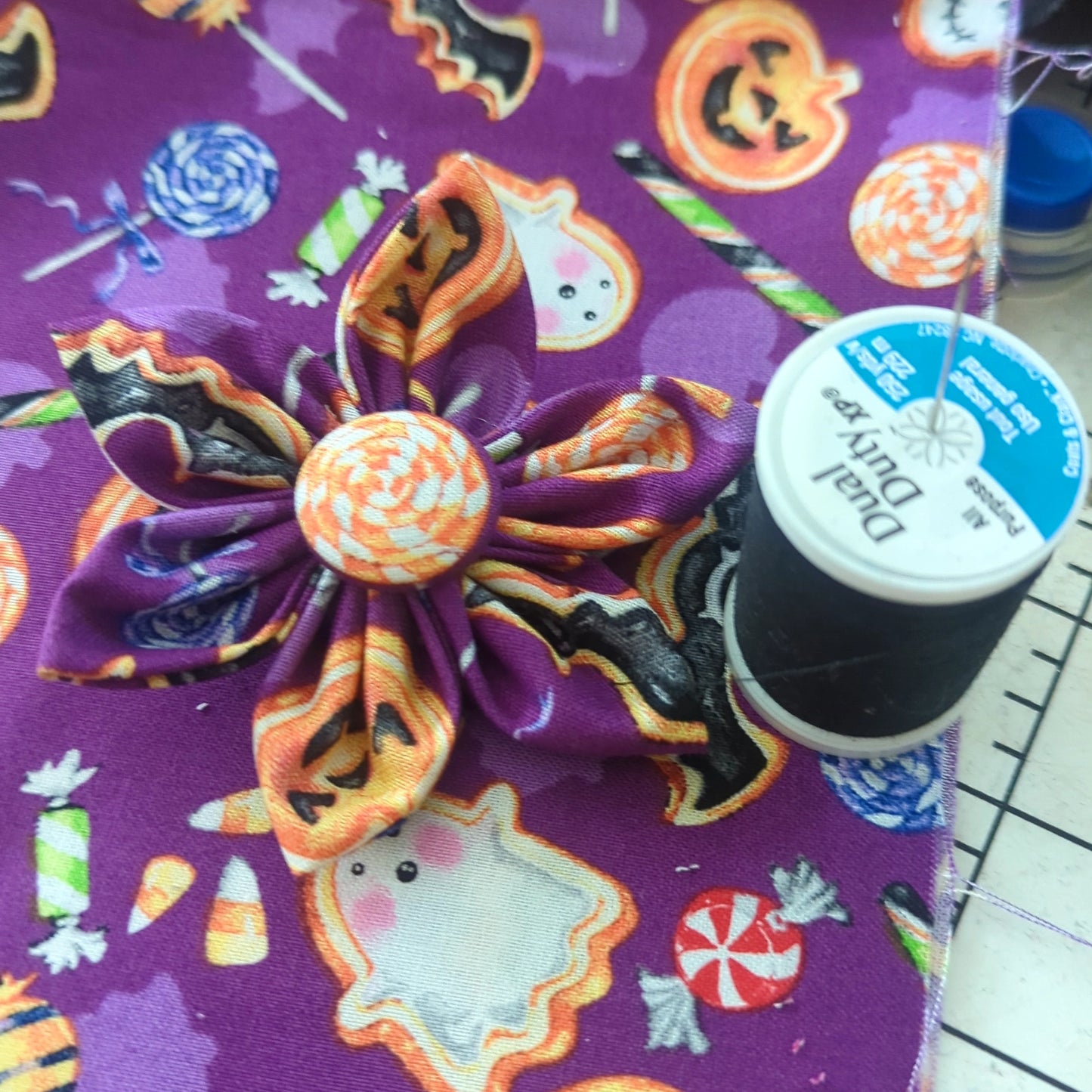 Spooky Purple Halloween Flower Bow