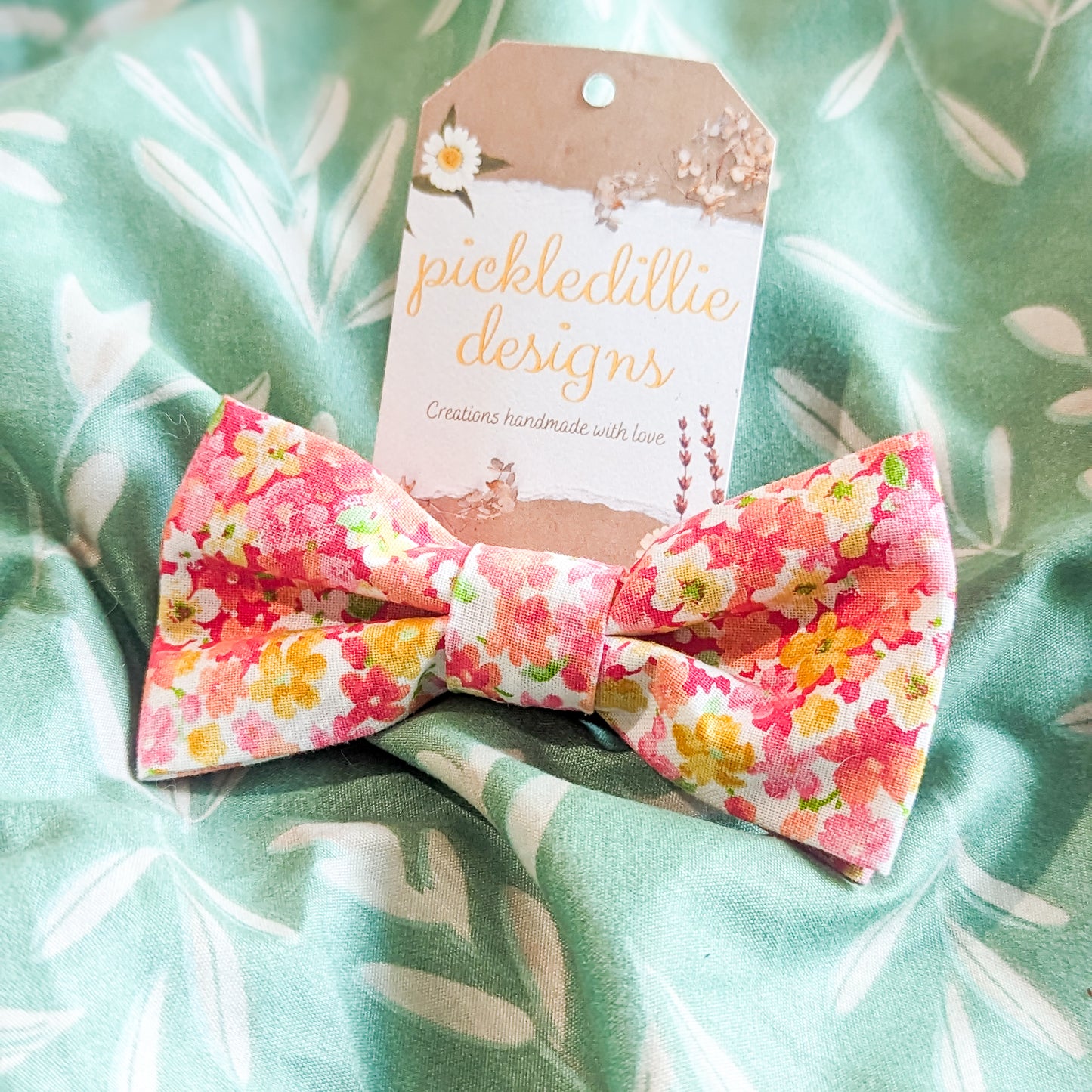 Pink Spring Floral Dog Bowtie