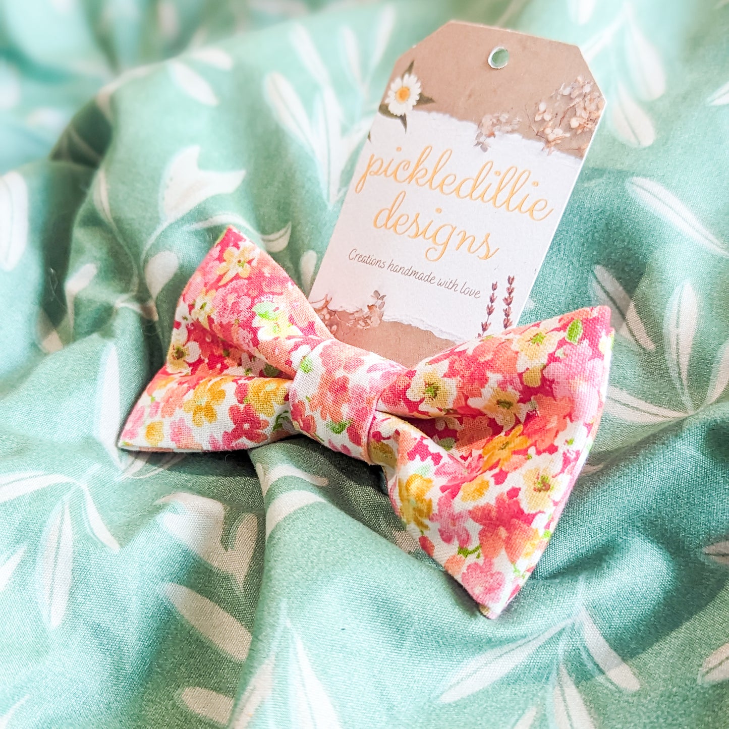 Pink Spring Floral Dog Bowtie