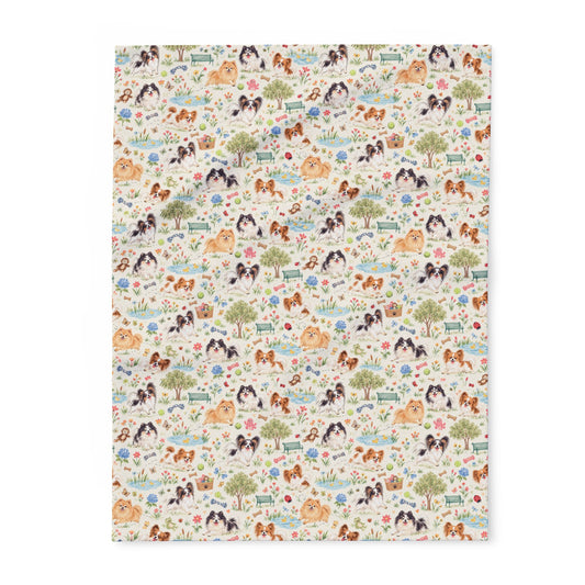 Arctic Fleece Blanket with Cute Fluffy Dogs Pattern
