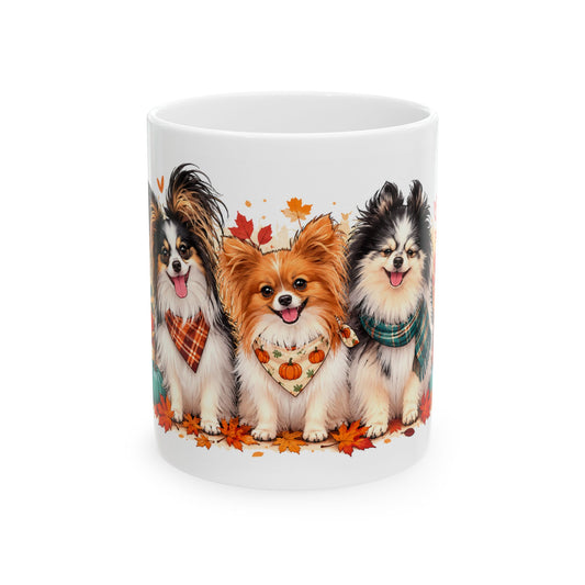 Ceramic Mug with Adorable Autumn Pups and Fall Leaves