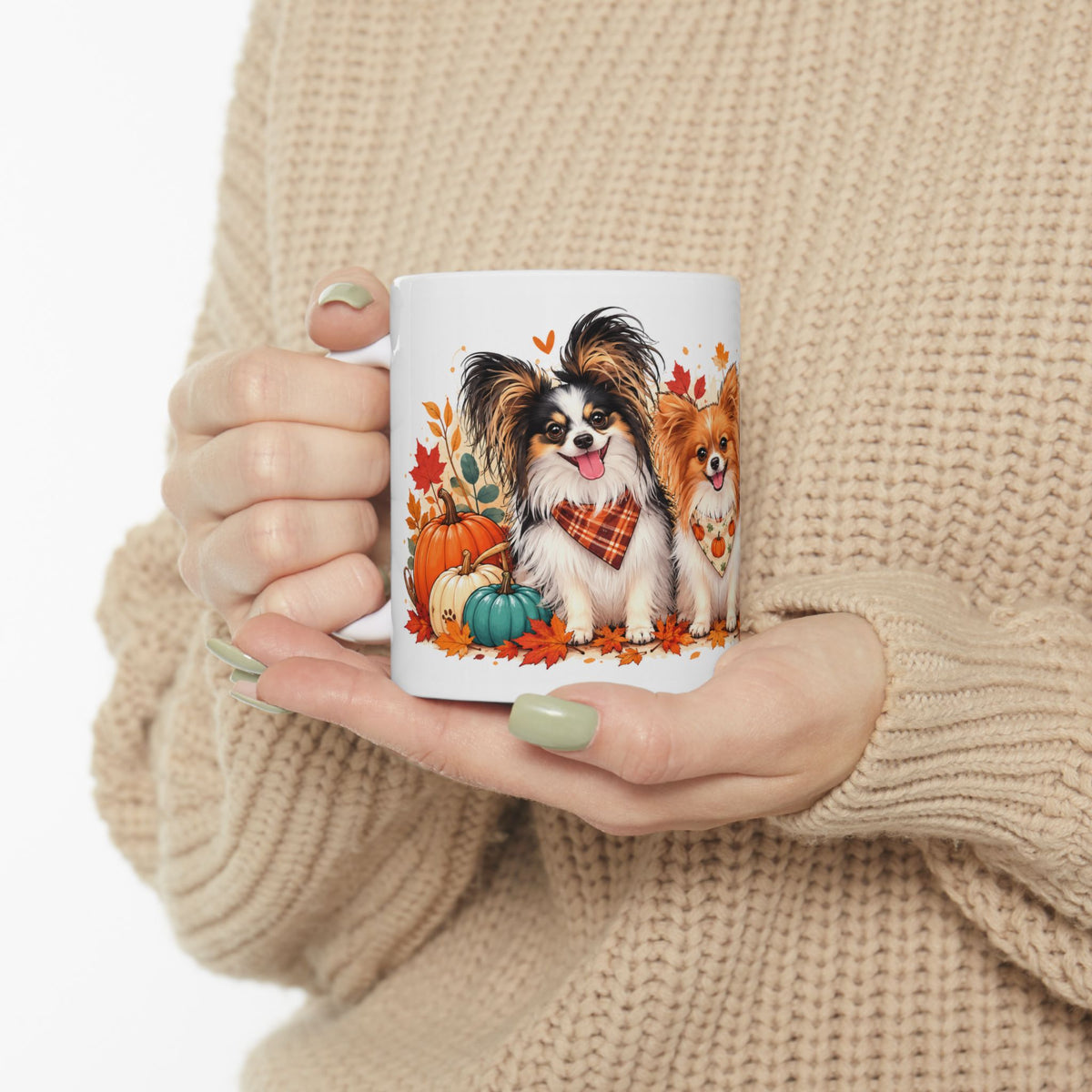 Ceramic Mug with Adorable Autumn Pups and Fall Leaves
