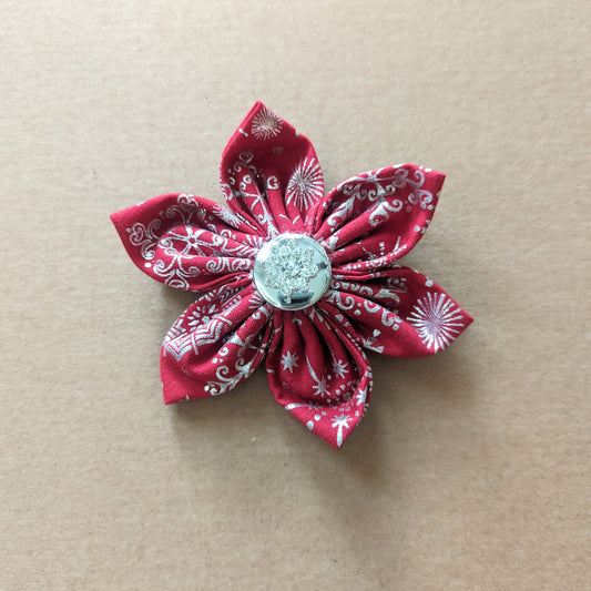 Red Foil Snowflakes Flower Bow With Crystals